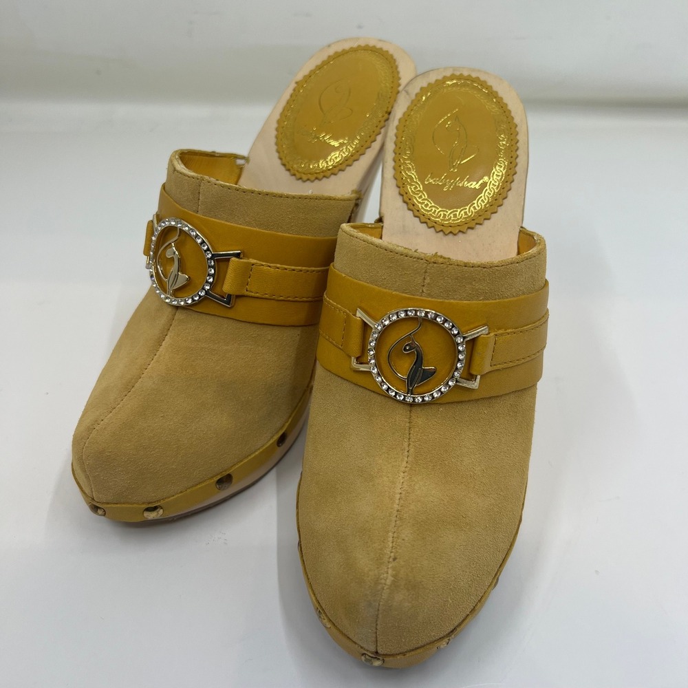 Baby Phat Christie A Clogs Women 7.5 Saffron Yellow Suede‎ Y2K Wood Platform